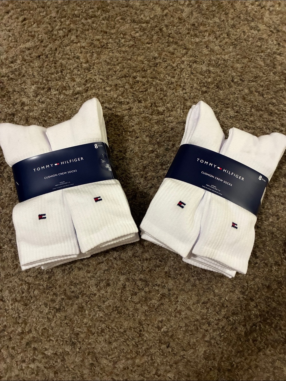Tommy Hilfiger White Crew Cushion Socks with Signature Flag - 2-8 packs
